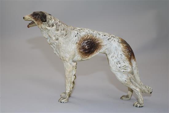 A late 19th century Austrian cold painted bronze model of a Borzoi, 9.5in. H.6.25in.